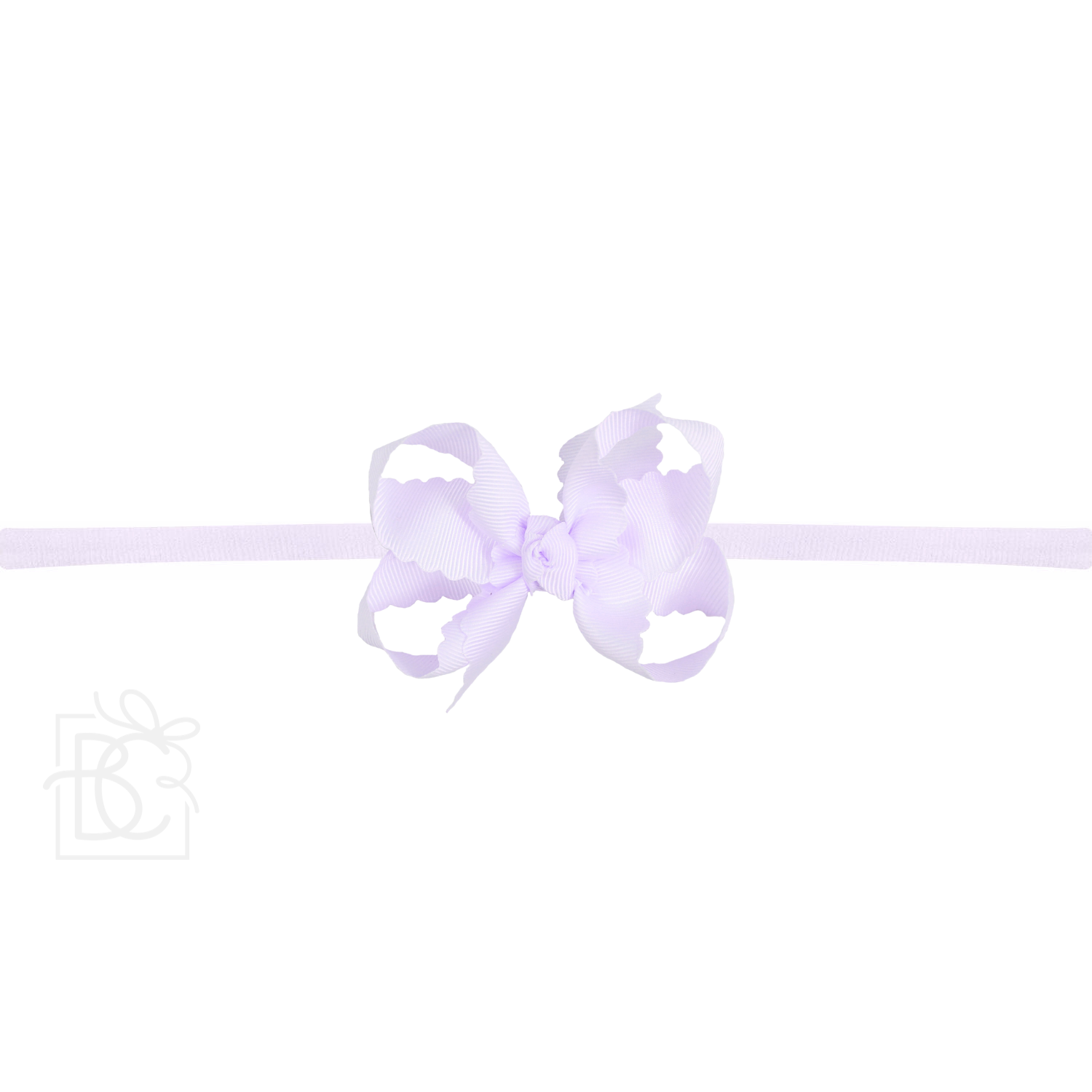 Thin Nylon Headband with Grosgrain Scalloped Edge Hair Bow