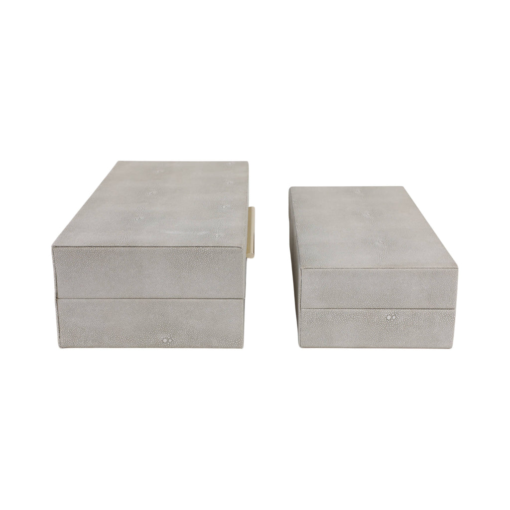 Boxes Set of 2 - Ivory Wood Shagreen Rectangle, 12/14 in.