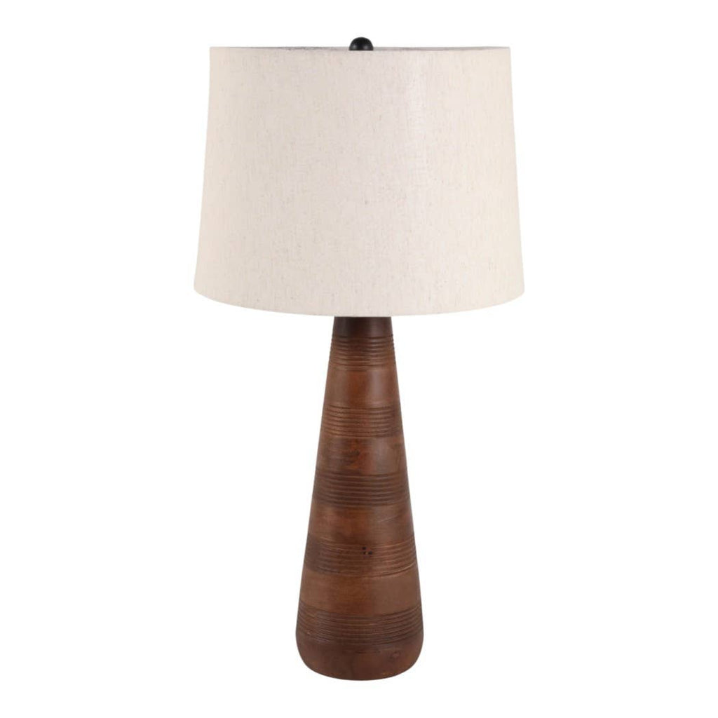 Table Lamp - Brown Iron and Modern Wood Tapered Base, 29 in.