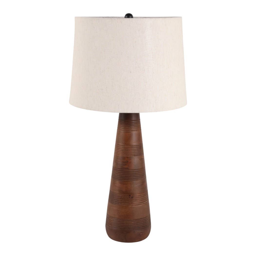 Table Lamp - Brown Iron and Modern Wood Tapered Base, 29 in.