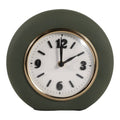 Table Clock - Green Metal and Glass Round Design, 7 in.
