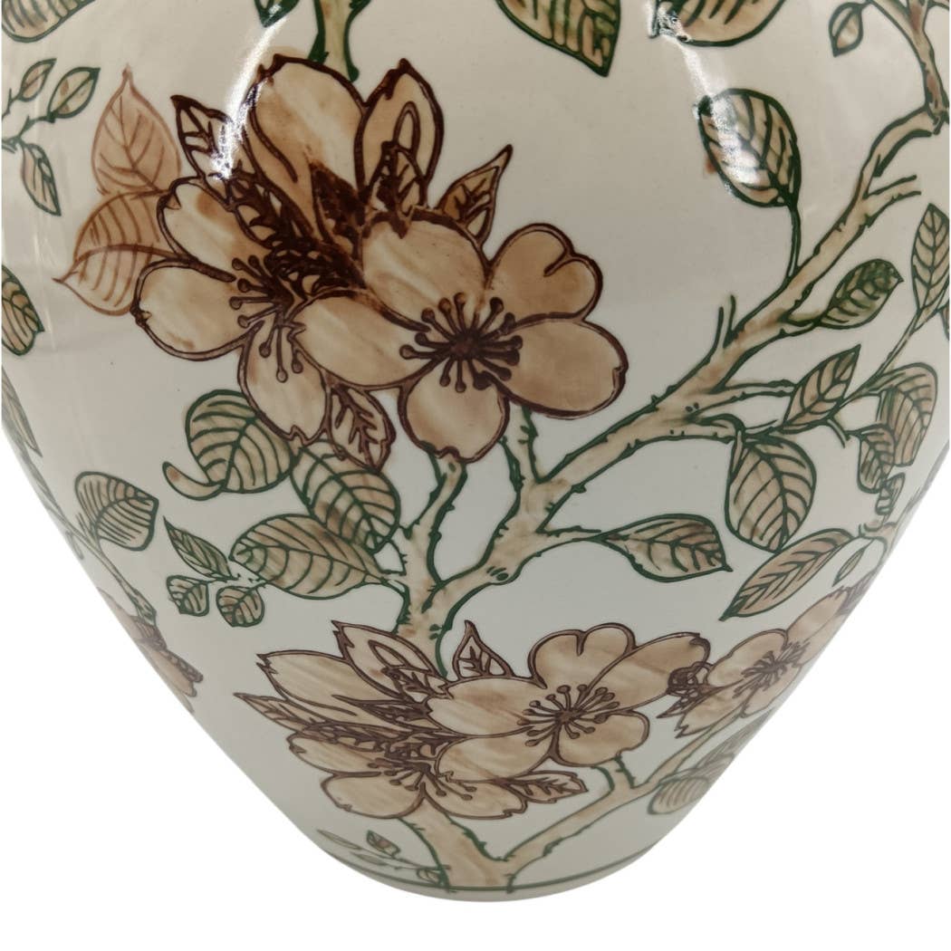 Decorative Vase - Brown/Green Ceramic Cherry Blossom 10.25in