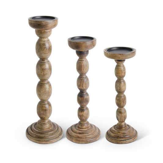 Brown Wood Spindle Candleholders | Bridal Shower Rylee Vines & Bryar Wagstaff