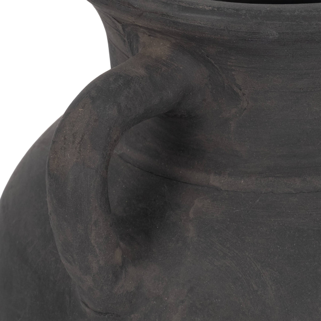 Decorative Vase - Black Ceramic Amphora with Handles, 9 in.