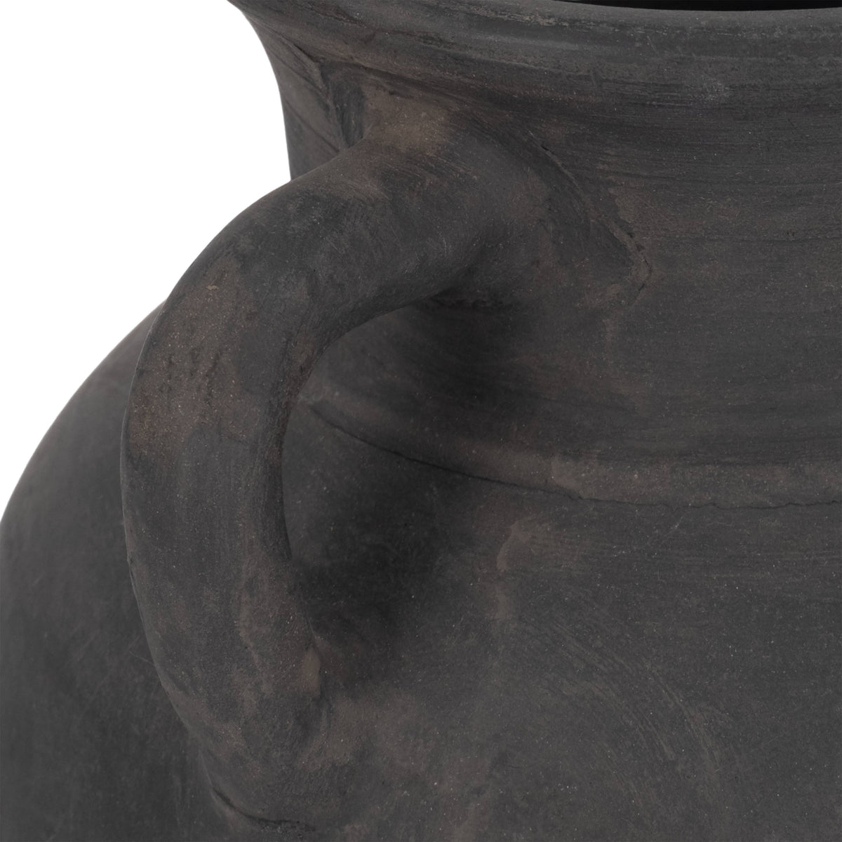 Decorative Vase - Black Ceramic Amphora with Handles, 9 in.