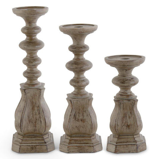 Tan Distressed Resin Taper/Pillar Candleholders