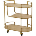 Gold Wood Rolling 3 Shelves Bar Cart with Handles