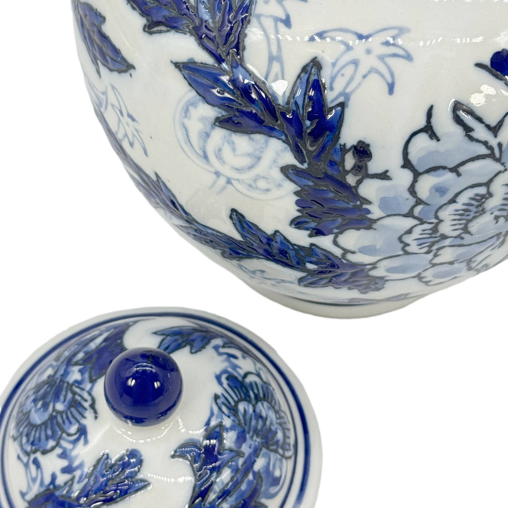 Classic Blue & White Floral Ceramic Ginger Jar 10"