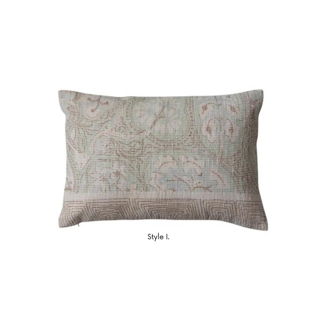 Cotton Chenille Distressed Print Lumbar Pillow, Multi Color, 2 Styles