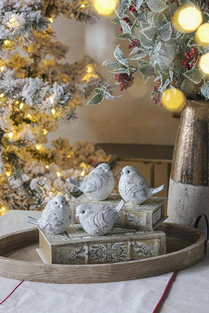 Resin Sparkly Snow Bird, Set of 4
