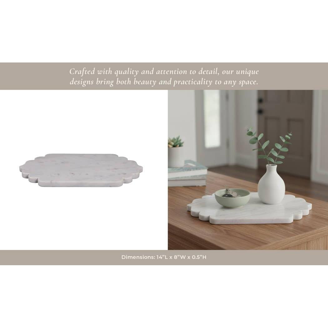 Decorative Tray - White Marble Oval Scallop Edge, 14 in.