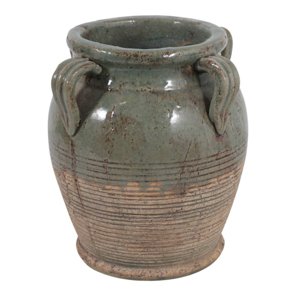 Decorative Vase - Green Ceramic Amphora with Handles, 9 in.