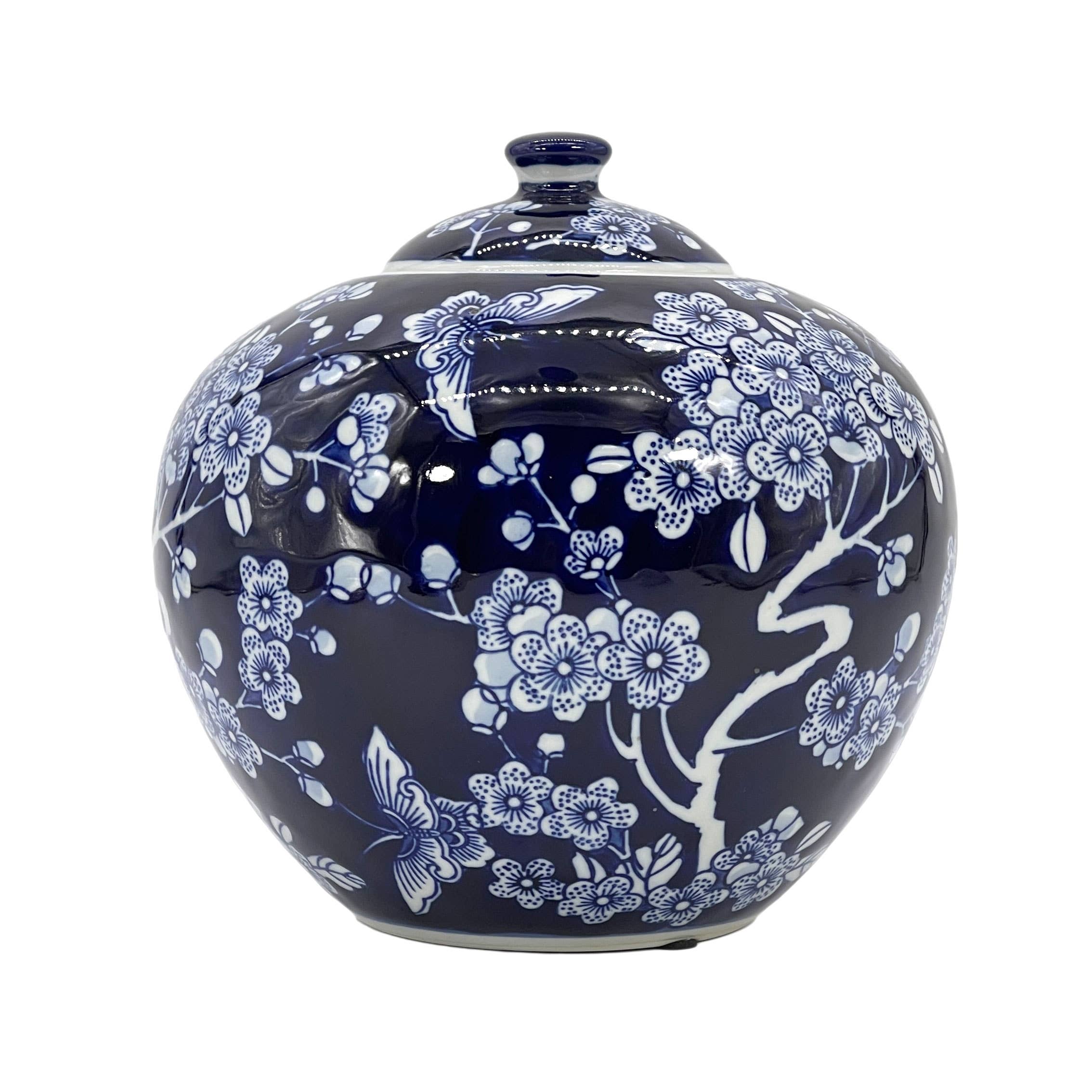 Floral Ceramic Chinoiserie Ginger Jar 8"