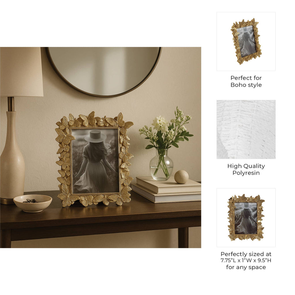 Photo Frame - Gold Polyresin Butterfly in Bloom 5x7 in.