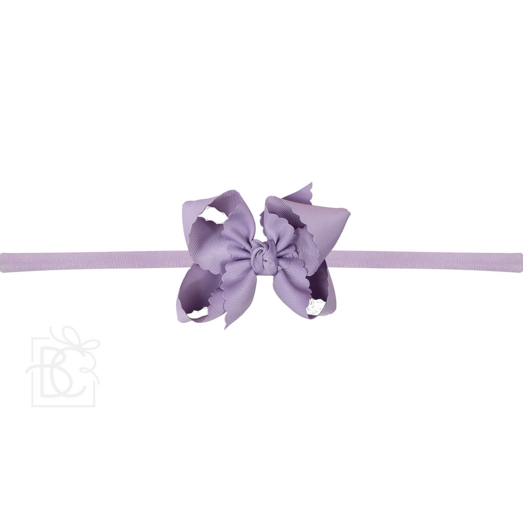 Thin Nylon Headband with Grosgrain Scalloped Edge Hair Bow