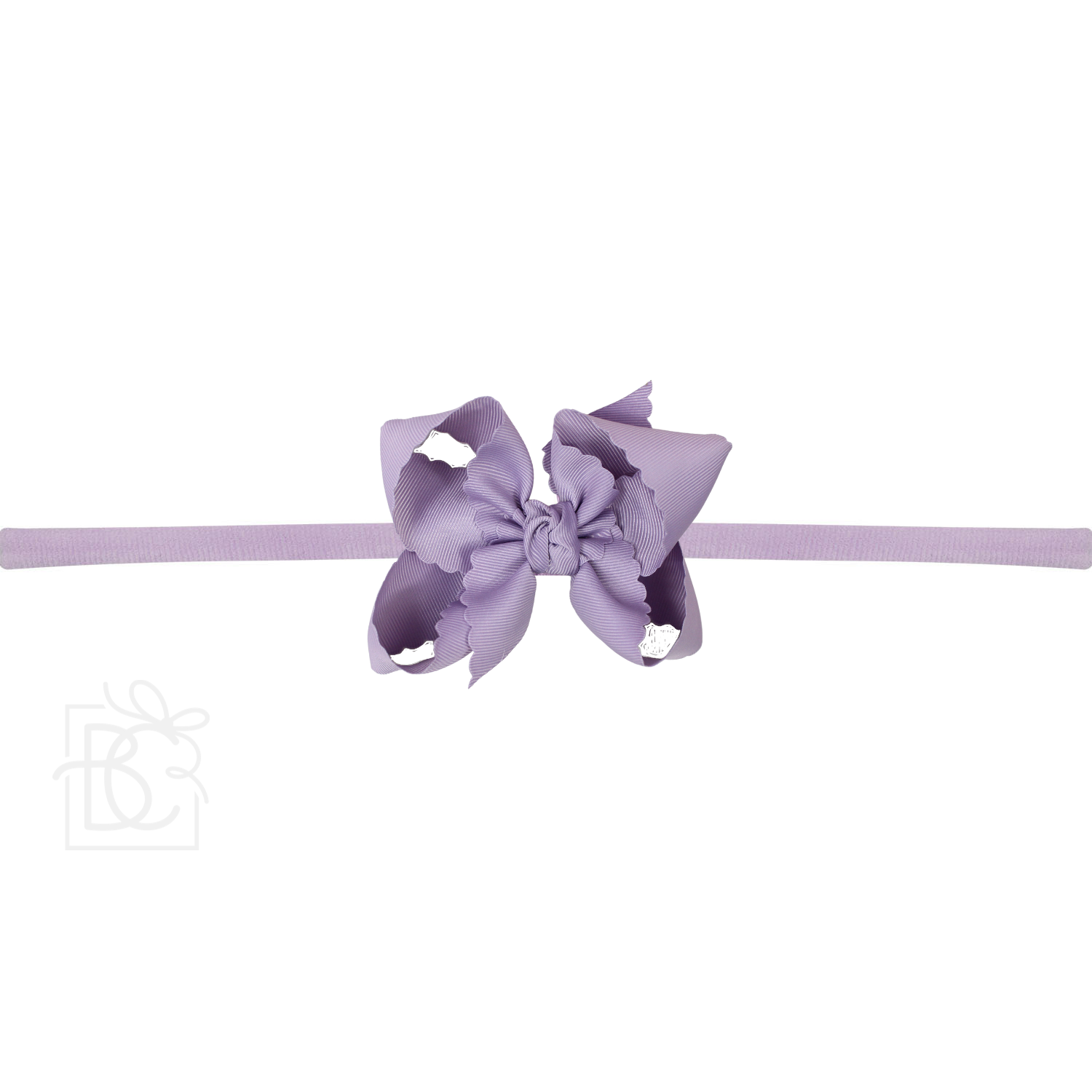 Thin Nylon Headband with Grosgrain Scalloped Edge Hair Bow