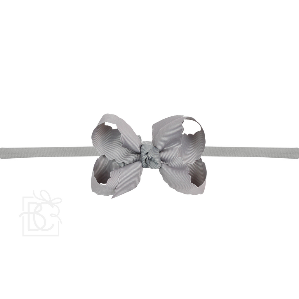 Thin Nylon Headband with Grosgrain Scalloped Edge Hair Bow