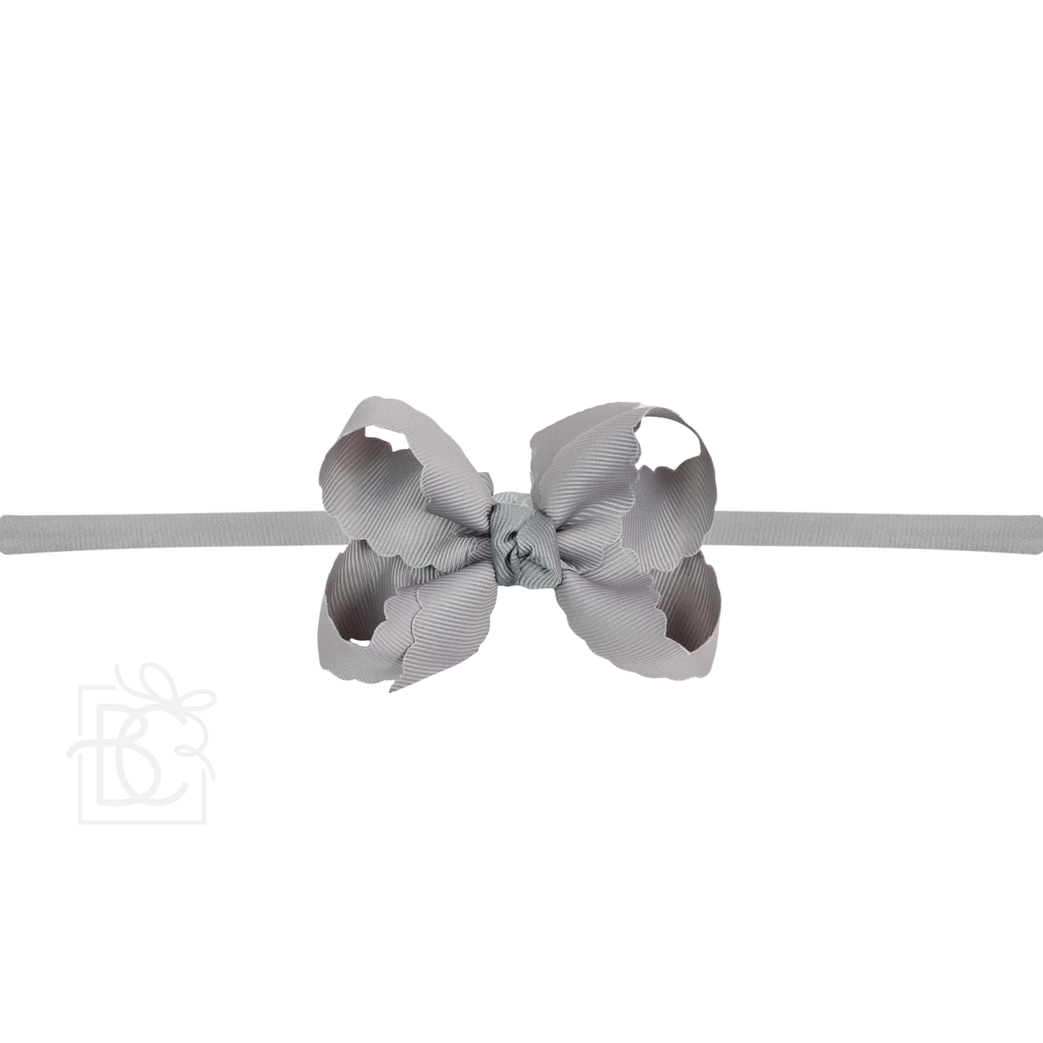Thin Nylon Headband with Grosgrain Scalloped Edge Hair Bow