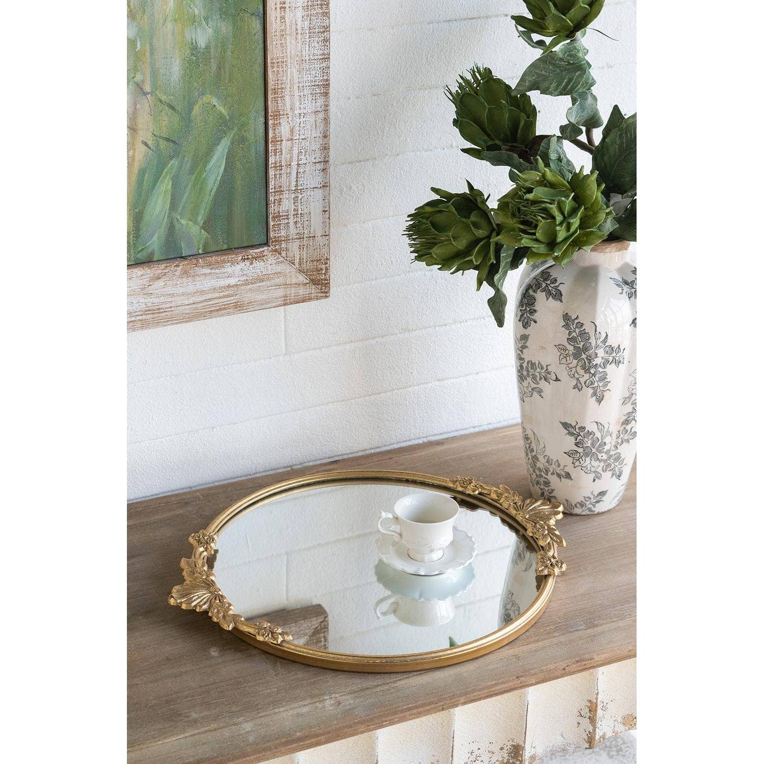 Mirror Tray with Gold Iron Floral Frame