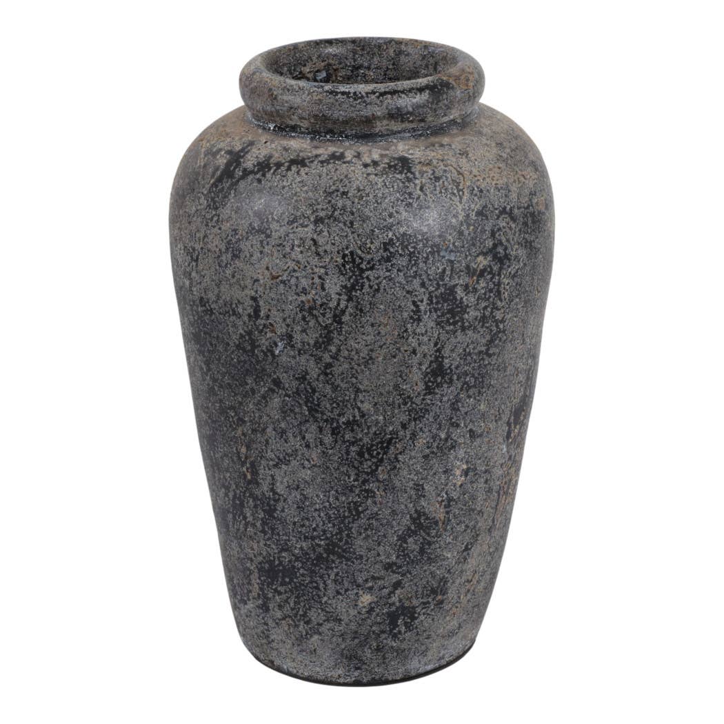 Decorative Vase - Black Terracotta Brushed Textured, 16 in.
