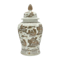Brown & White Landscape Chinoiserie Ceramic Jar 25"