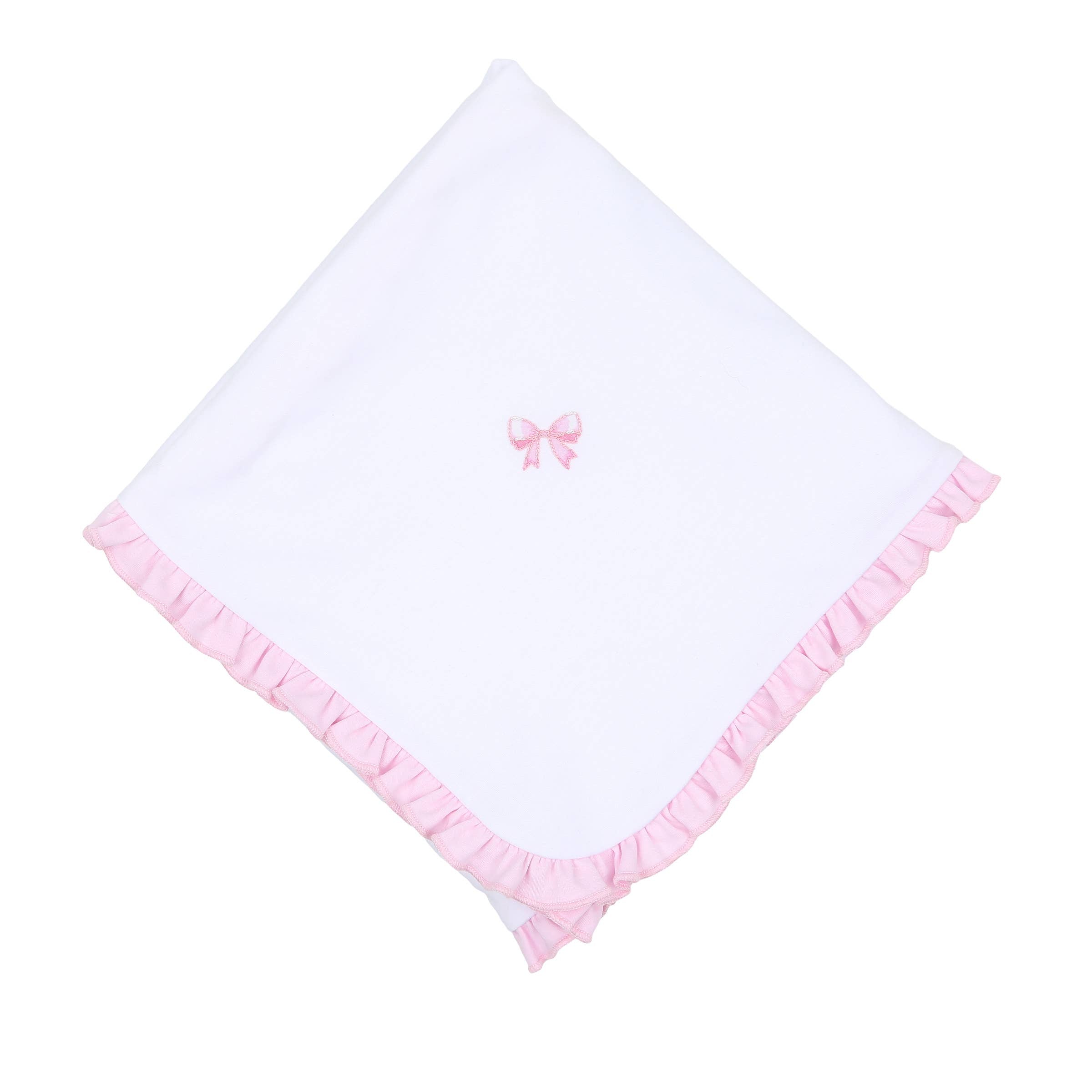 Baby Bows Emb Ruffle Receiving Blanket