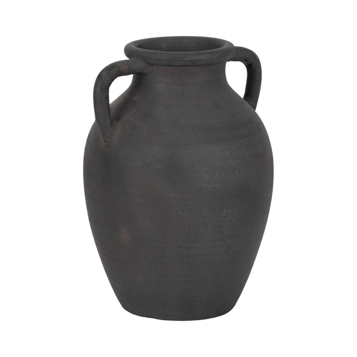 Decorative Vase - Black Terracotta with Handles, 13 in.