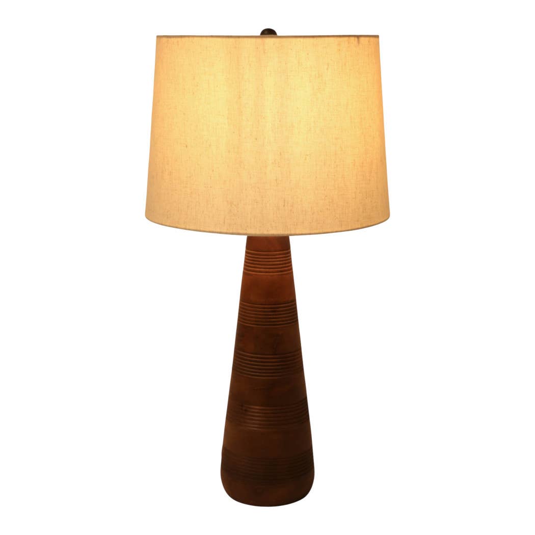 Table Lamp - Brown Iron and Modern Wood Tapered Base, 29 in.
