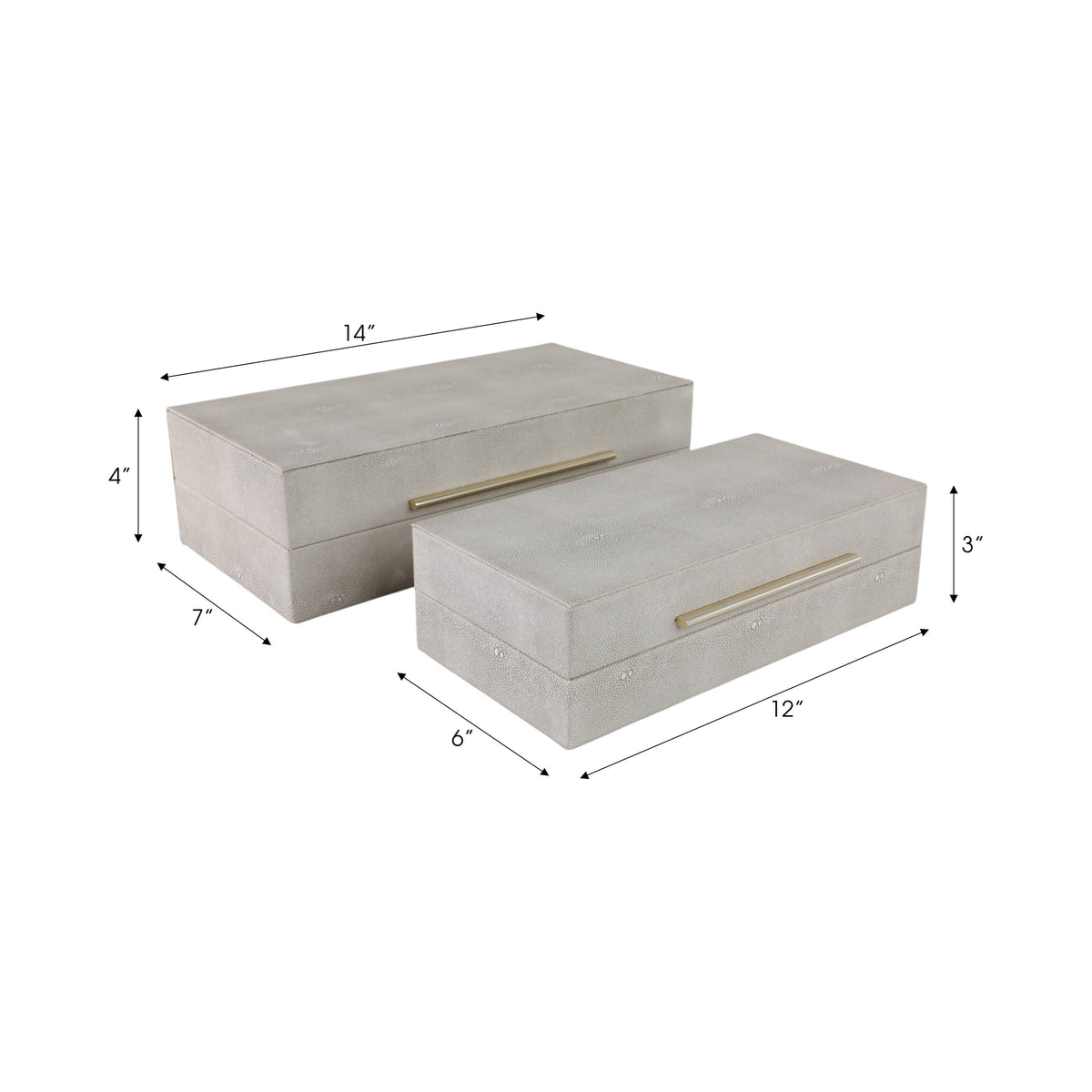 Boxes Set of 2 - Ivory Wood Shagreen Rectangle, 12/14 in.