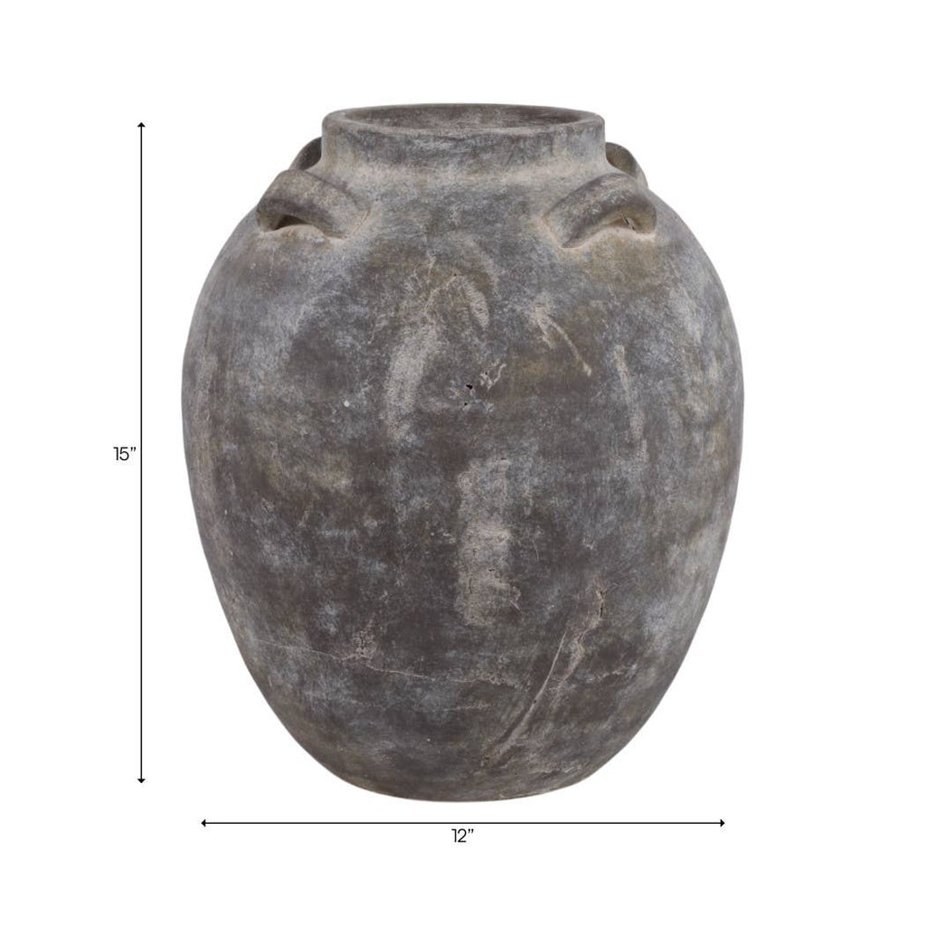 Decorative Vase - Grey Terracotta Jar with Multi Handles, 15 in.
