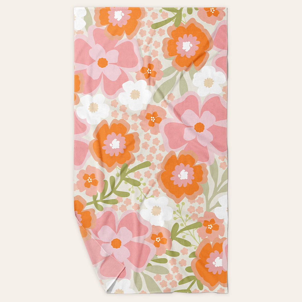 XL Quick-Dry Beach Towel, Beyond Blooms Pink Orange