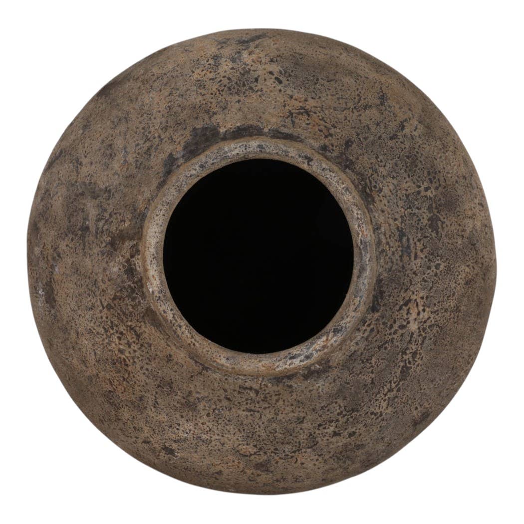 Decorative Vase - Brown Pottery Modern Round Shape, 14 in