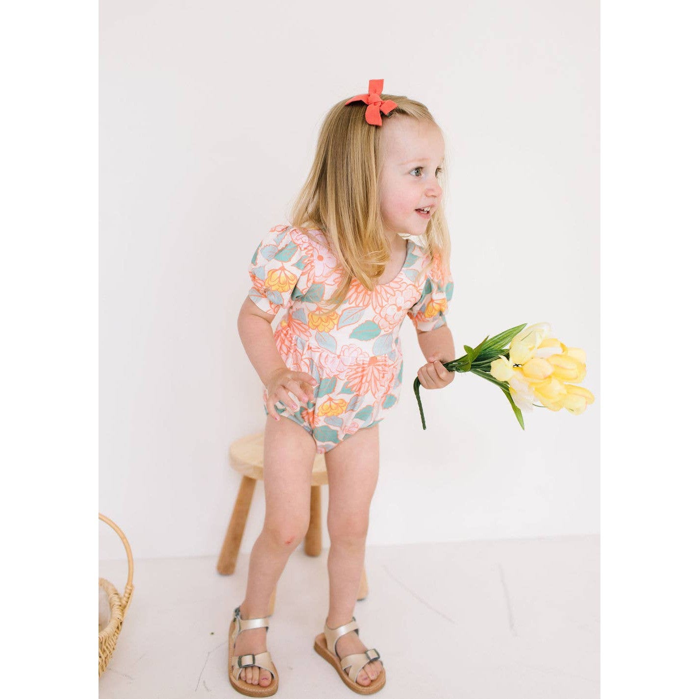 Ollie Jay Puff Baby Romper in Soft Floral