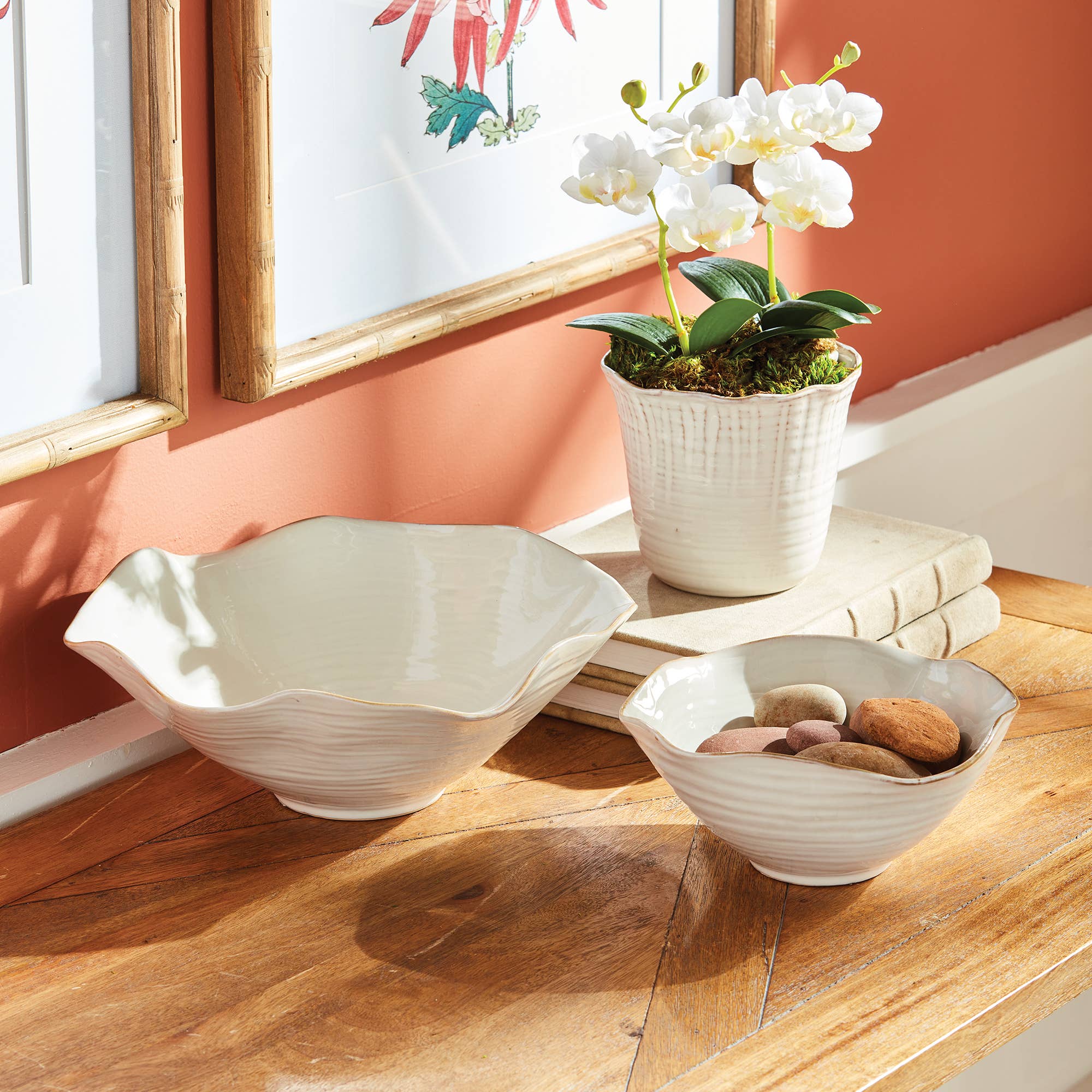 Rivo Decorative Bowls, Set of 2, Cream