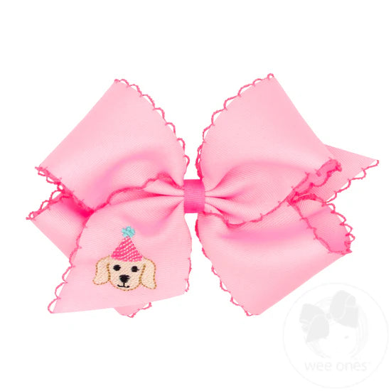 King Birthday Cake Embroidered Moonstitch Edge Hair Bow