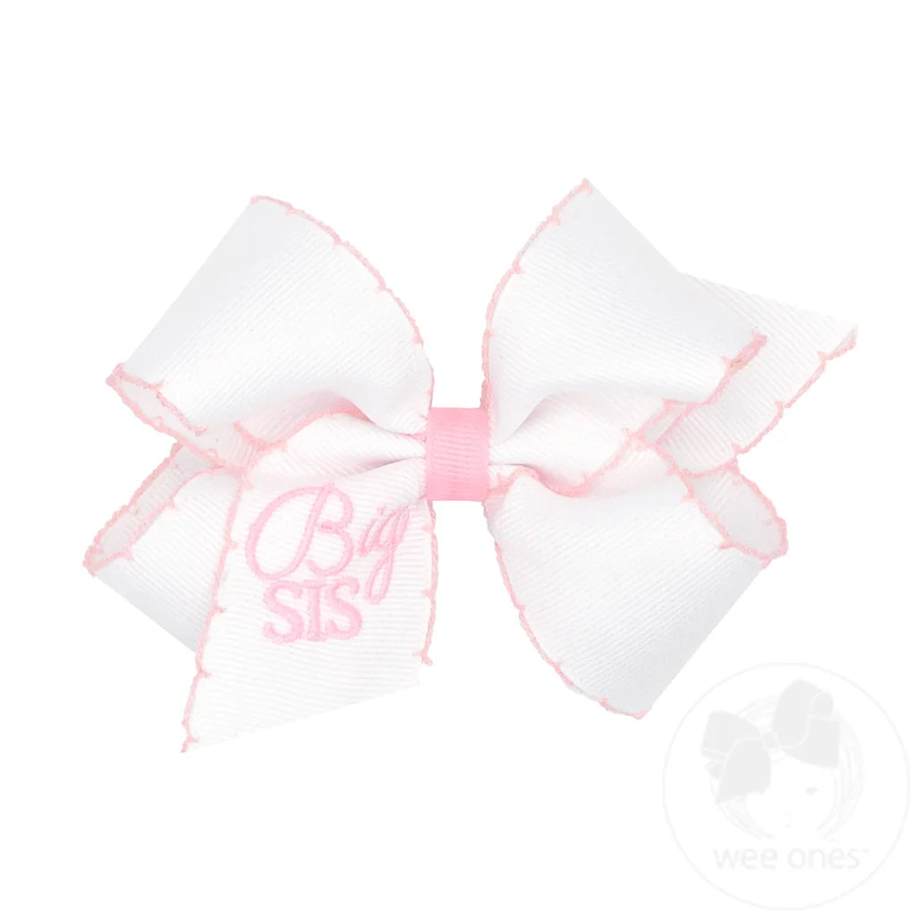Medium Grosgrain Hair Bow Big Sis Embroidery
