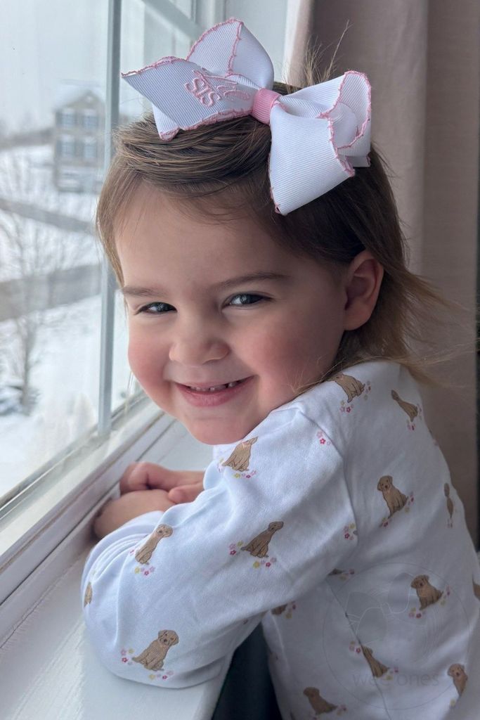 Medium Grosgrain Hair Bow Big Sis Embroidery