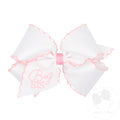 King Grosgrain Hair Bow with Light Pink Moonstitch Edge and Big Sis Embroidery