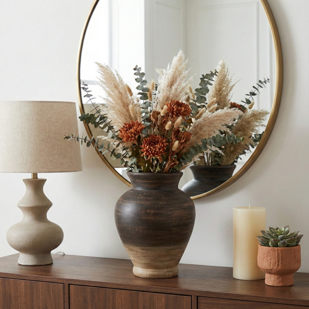 Vase - Brown Terracotta Two Tone Traditional, 12 in.
