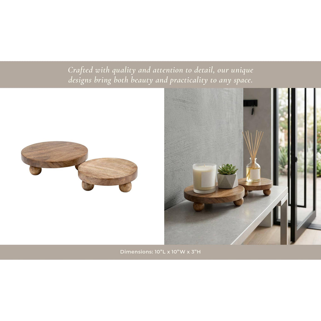 Mango Wood Round Riser Trays, Set of 2 - Brown, 8/10 in.