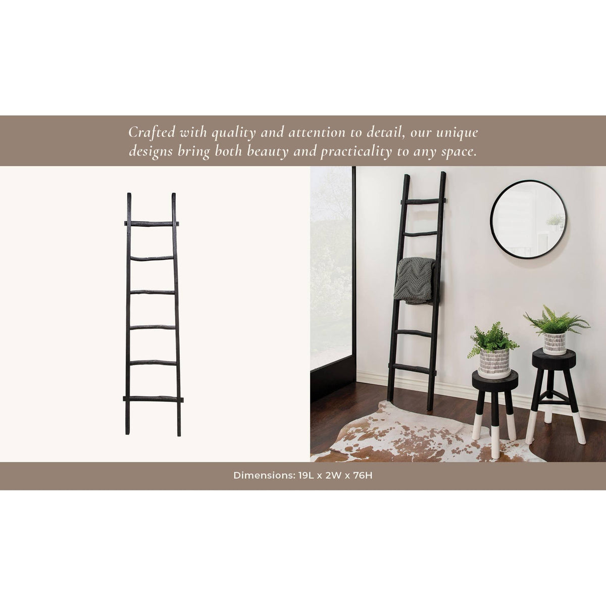Wood Freestanding Decorative Blanket Ladder - Black, 76 in.