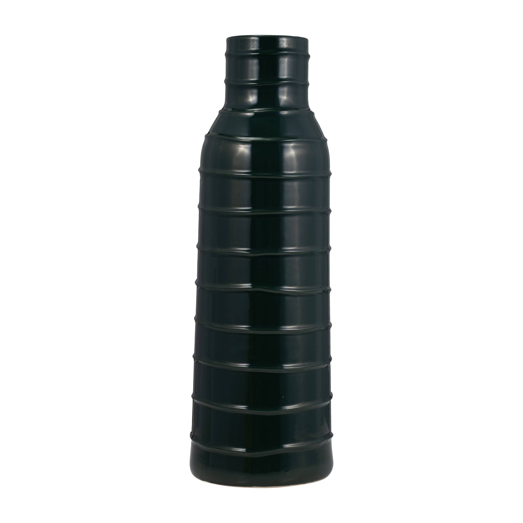 Forest Green Vertically Ribbed Ceramic Vase, 20 in.