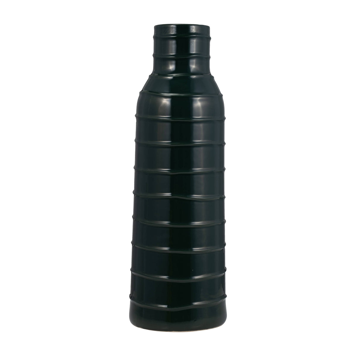 Forest Green Vertically Ribbed Ceramic Vase, 20 in.