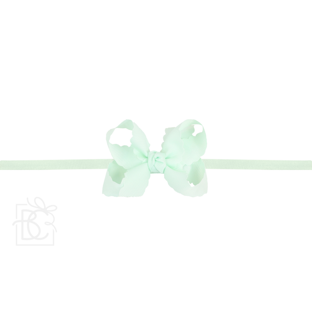 Thin Nylon Headband with Grosgrain Scalloped Edge Hair Bow