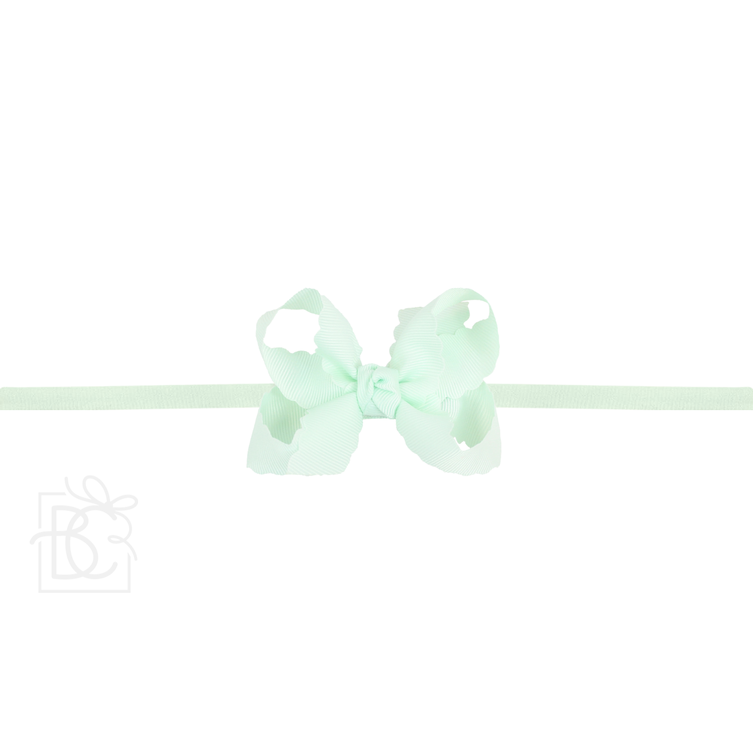 Thin Nylon Headband with Grosgrain Scalloped Edge Hair Bow