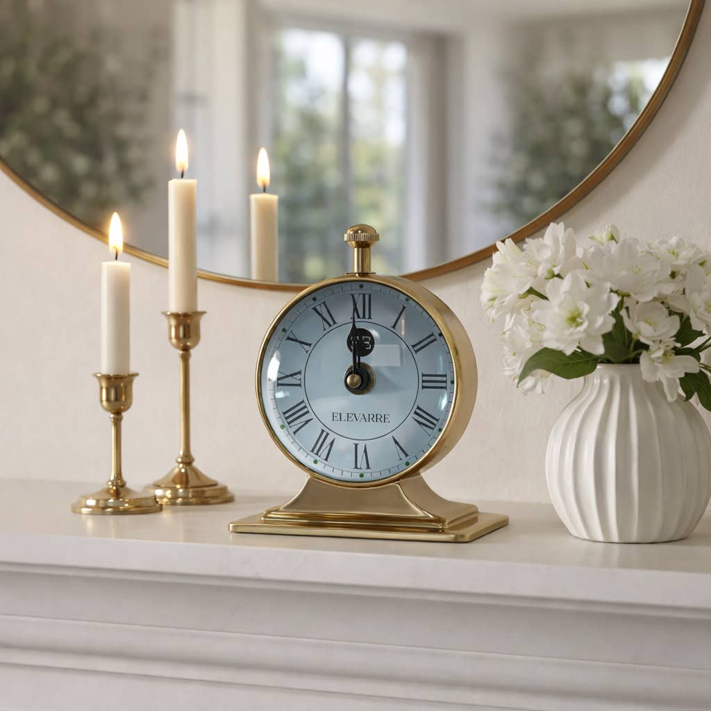 Classic Brass Roman Numeral Table Clock