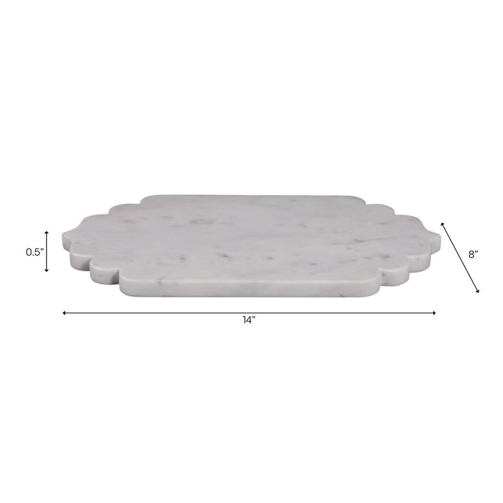 Decorative Tray - White Marble Oval Scallop Edge, 14 in.