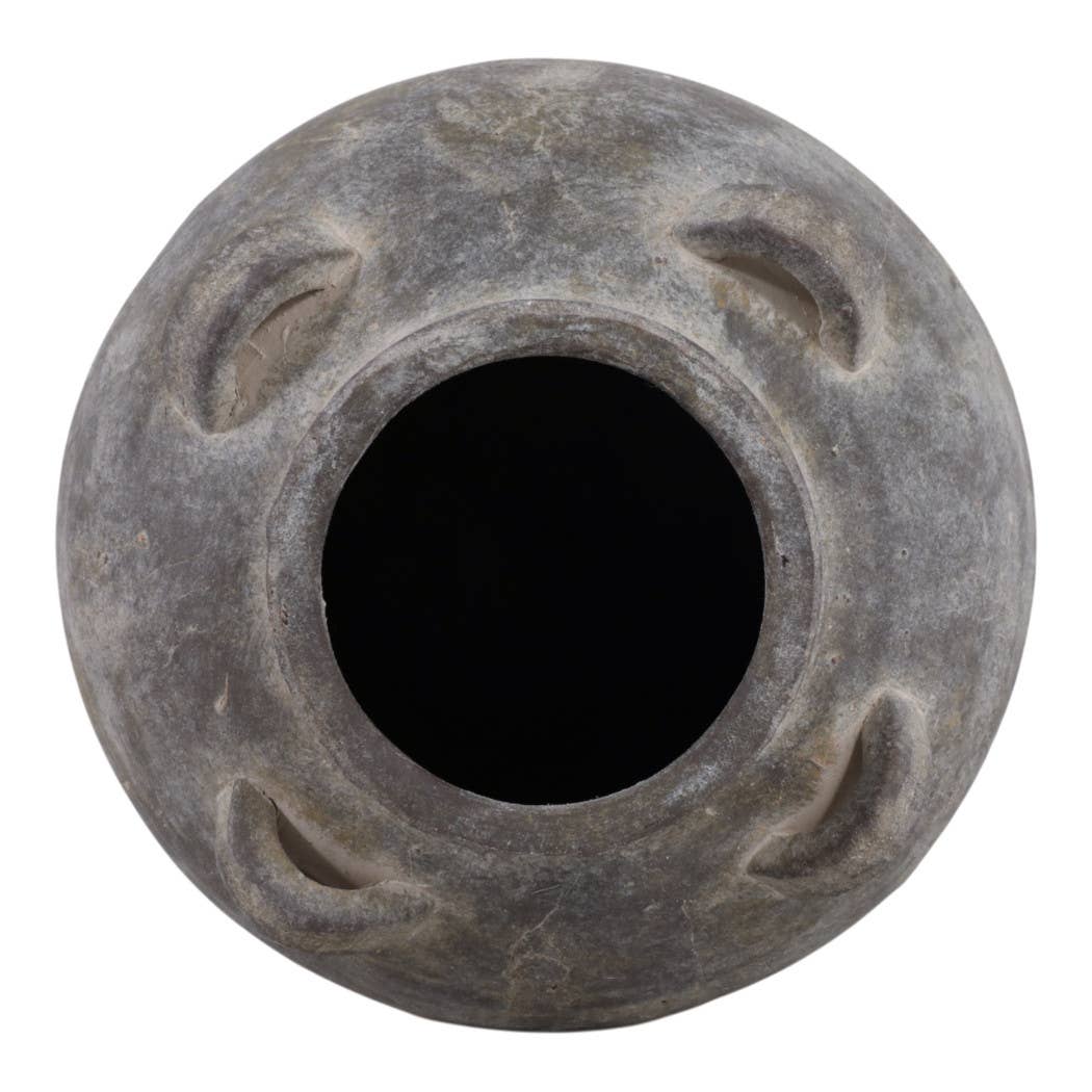Decorative Vase - Grey Terracotta Jar with Multi Handles, 15 in.