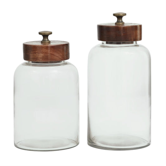 Clear Glass Canisters With Brown Removable Lids And Antique Knobs