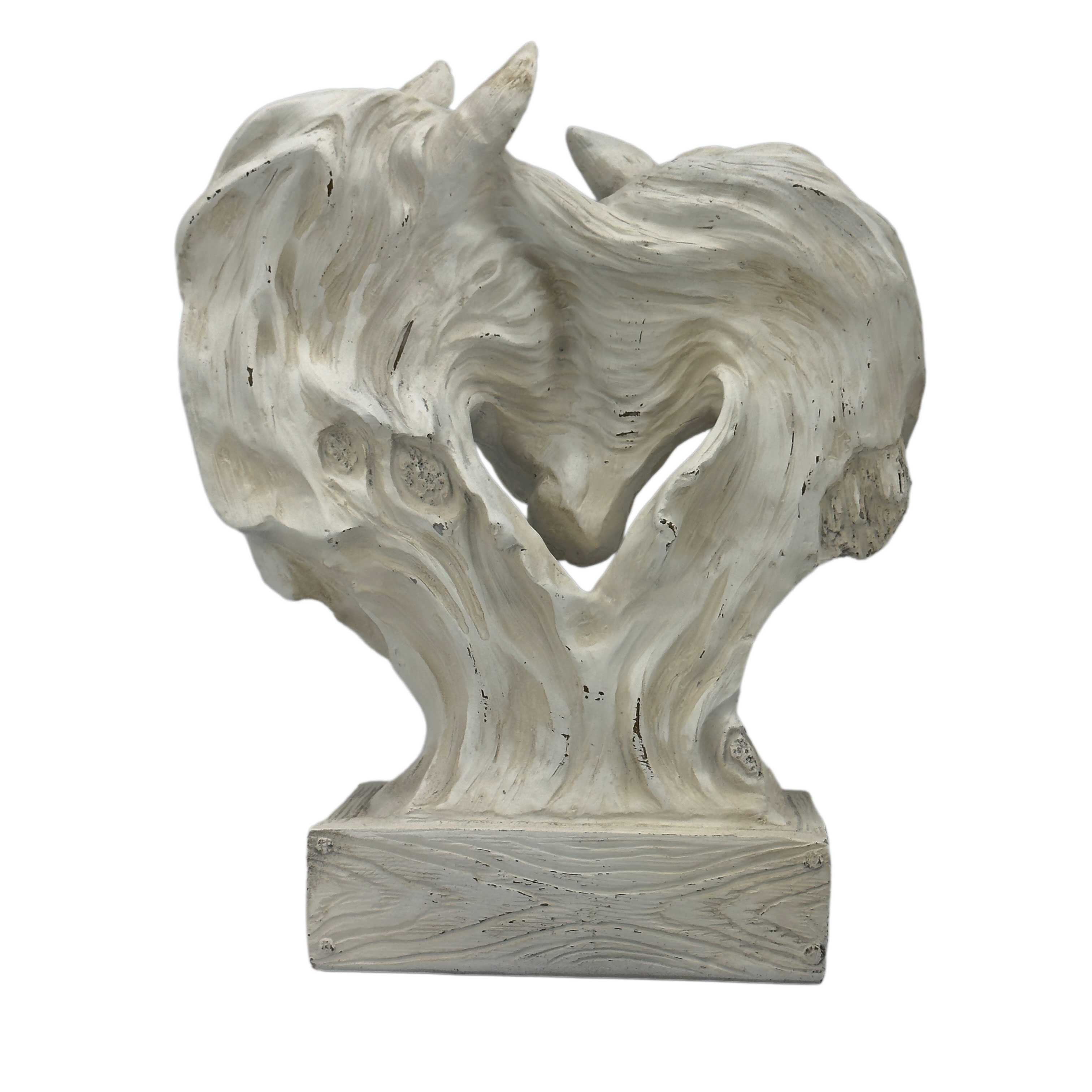 16" Horse Head Heart Wood-Like Carving Statue Centerpiece